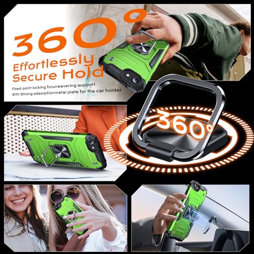 Image of Anqrp Heavy Duty Case for iPhone 17e /16e Case with Enhanced Ring Holder Grip Stand, Military Grade Shockproof Rugged Drop Protective Silicone Hard Slim iPhone 17e /16e Phone Case Cover,Spring Grass