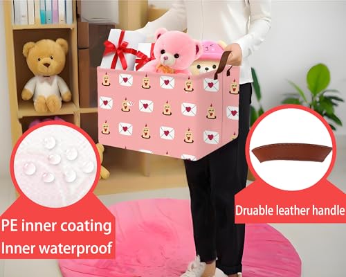 Image of Large Valentine's Day Basket Heart Shaped Storage Bin for Gifts Collapsible Organizer Room Decor (Pink Candle Envelope Love)