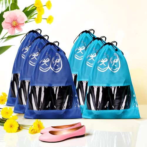 Image of Heart Home Pack of 6 Travel Shoe Organizer | Storage Bags | Travel Carrying Bag | Storage Organizers Set | Shoe Cover with Transparent Window | Shoe Dori Cover | Sky & Royal Blue