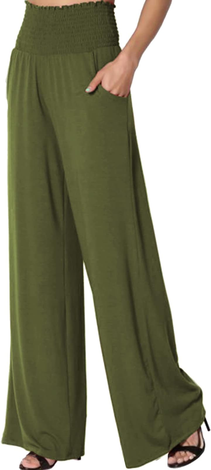 Les umes Womens Summer Wide Leg Long Trousers Loose Palazzo Pants High Waist Lounge Pants