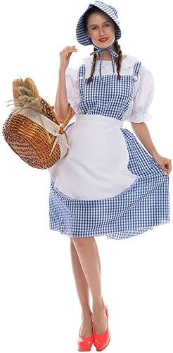 FantastCostumes Disfraz clásico de Dorothy para mujer, disfraz de Halloween para cosplay, cuento de hadas de Kansas Girl, vestido a cuadros azul y