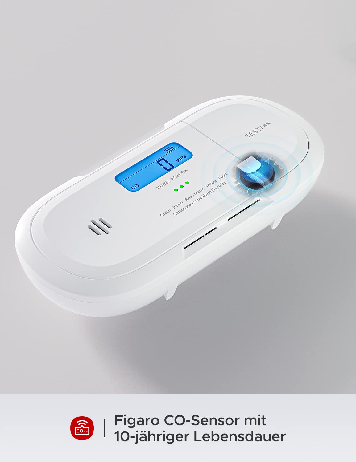 X-Sense Smart-Kohlenmonoxidmelder, WLAN-Kohlenmonoxidmelder, Echtzeit-Push-Benachrichtigungen über X-Sense Home Security-App, austauschbare Batterie, freistehendes Design, XC04-WX