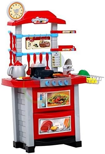 Kitchen with a kettle and accessories - Kitchen with light and sound effects - Kitchen with Grill - My First Kitchen - Kitchen Play - Toy Kitchen - Kitchen Set for Kids - Pretend Play - Cooking for Kids - Mini kitchen - RED