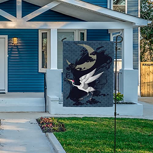 Kuizee Garden Flag 12X18 Inch Abstract Art Zen Style Japanese Cranes Welcome Decorative Yard Flag Outdoor Double Sided Vertical Seasonal Festivals Polyester Banner Outside #TOP6