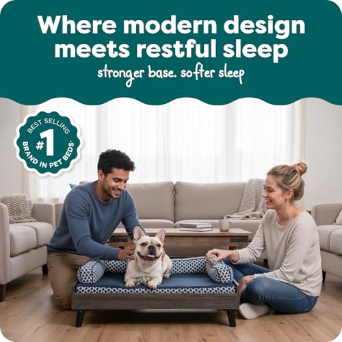 Image of Furhaven Elevated Dog Bed Frame for 30 inch x 20 inch Medium Dog Beds, Easy Assembly - Mid-Century Modern Bed Frame - Gray Wash, Medium