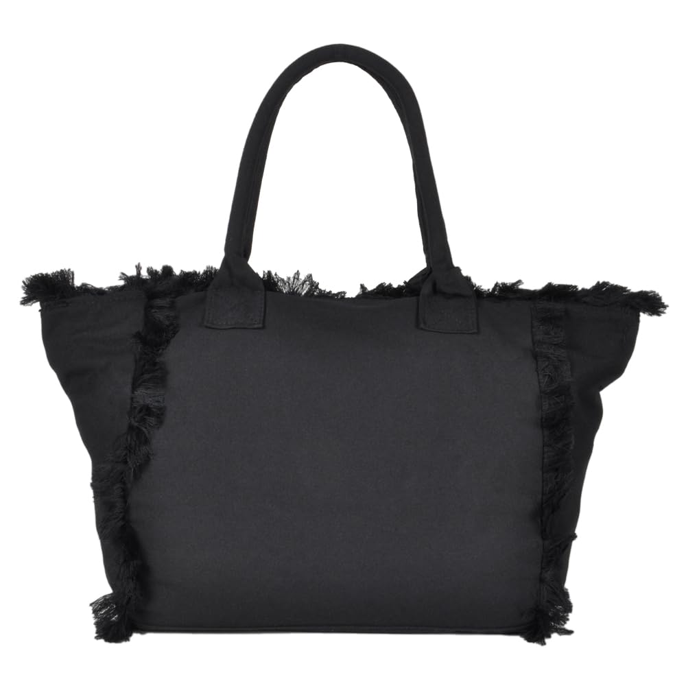 BORSA GRANDE CON FRANGE E RICAMO SILVER 100% PL AQUA DI MARE 22928 S NERO