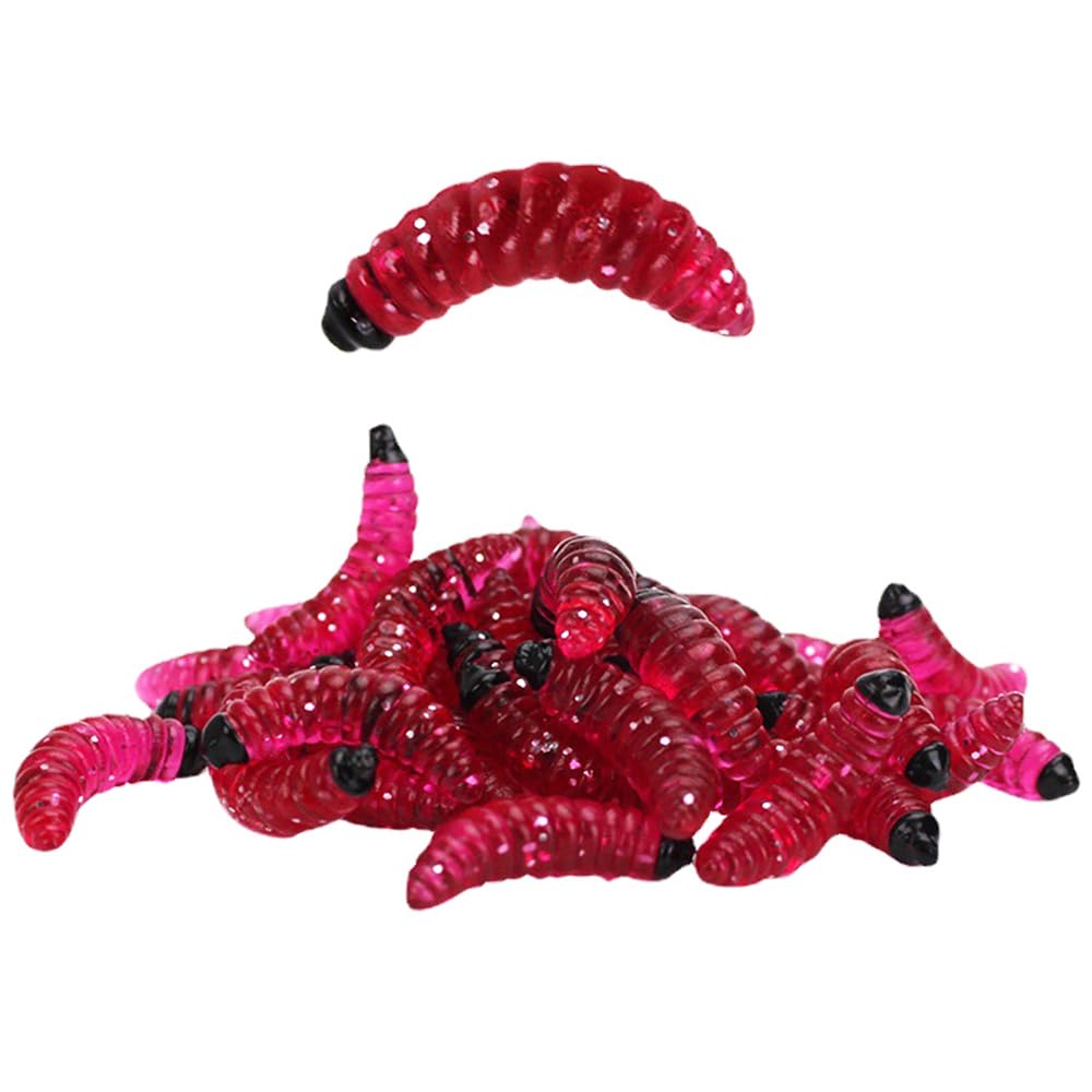 Soft Silicone Maggot Worm for Fishing, 50PCS x 2cm Soft Artificial Fishing Lures Swimbait, Bread Worm Bait for Trout Barbel Freshwater Saltwater