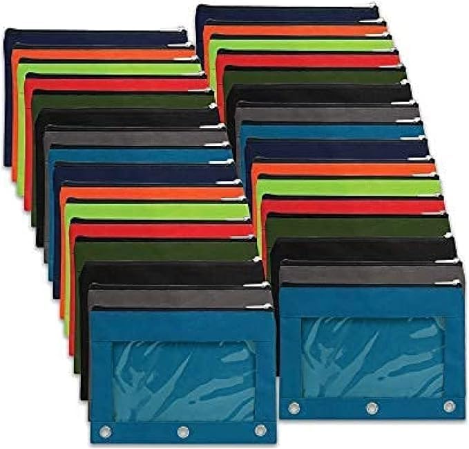 Trail maker 25 Pack Clear Pencil Pouch for 3 Ring Binder Bulk Pencil Pouch Bags for Binder with See Through Window and Zipper | Pencil Pouches for Office, Budgets