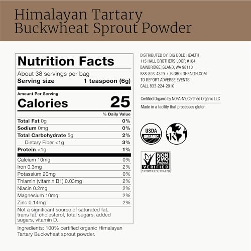 Image of BIG BOLD HEALTH Himalayan Tartary Buckwheat Sprout Powder - Rich in Polyphenols & Prebiotic Fiber - Non-GMO, Gluten-Free, Grain-Free, Vegetarian - 30 Servings