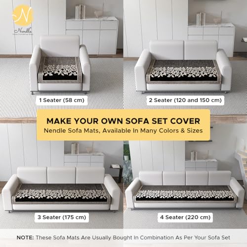 Image of Nendle Superior Velvet Floral Sofa Mat 4 Seater Set Cover Durable Protector for Living Room Sofa Set 2+2, Suitable for L Shape, Sectional and U Shape Sofa (Color Black, Pack of 2)