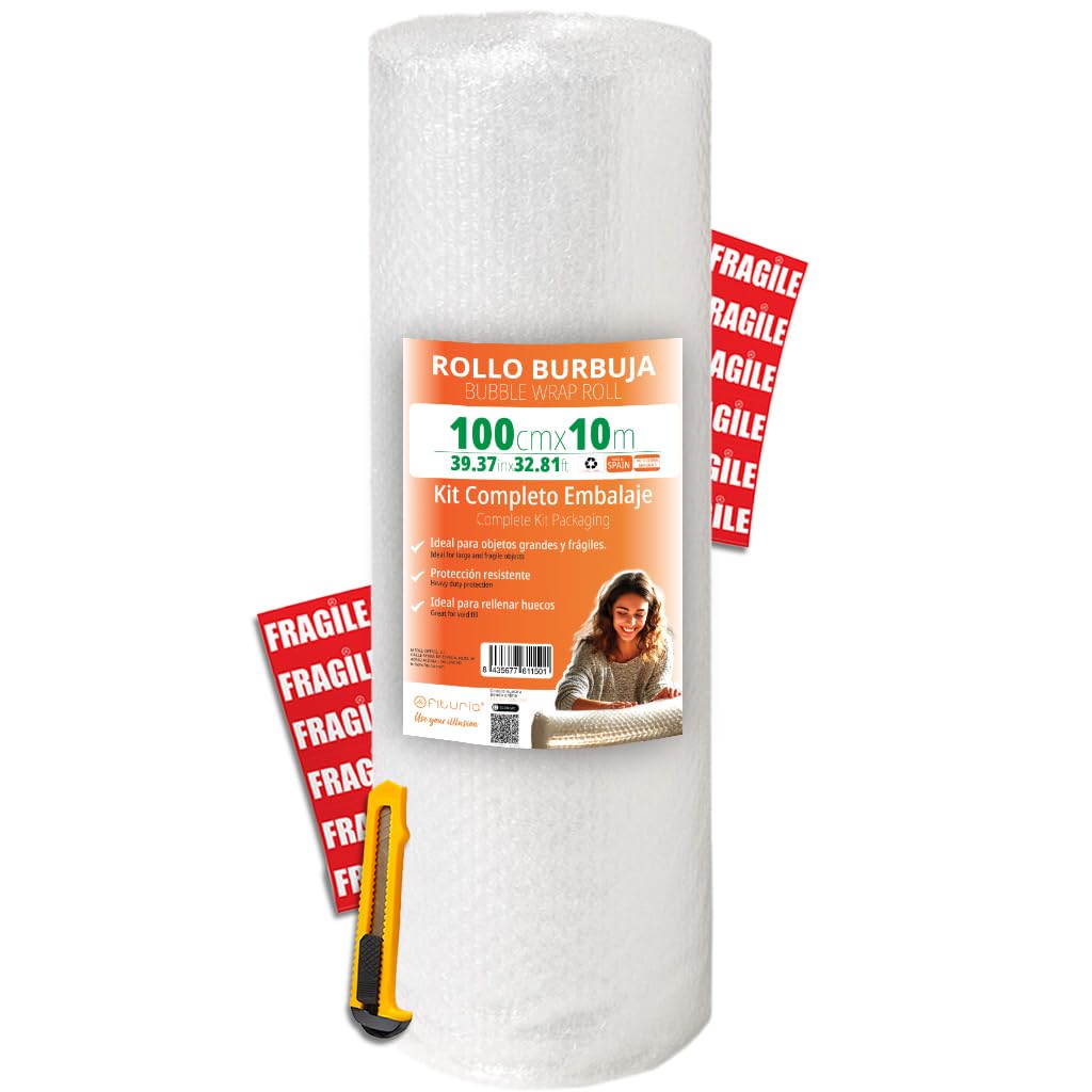 OFITURIA 100cm Bubble Wrap Roll - Complete Packaging Kit with Flexible Bubble Film - Ideal for Bubble Wrapping Paper, Moving, Shipping Protection