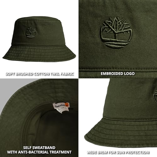 Image of Timberland Mens Bucket Hat, Cotton Twill, Soft Brushed Finish, Packable Sun Hat