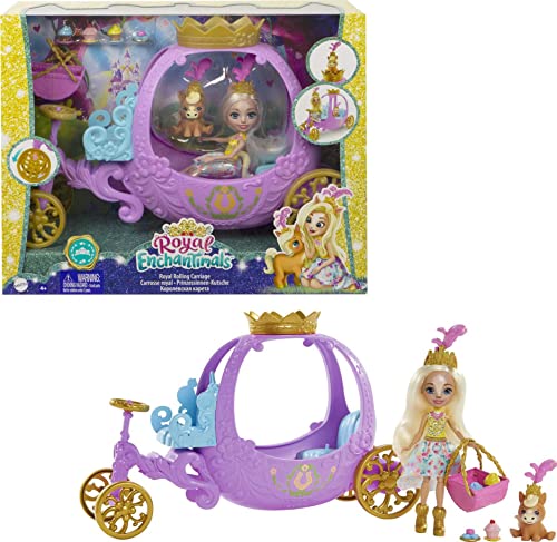 Royal Enchantimals Royal Rolling Carriage Playset (8.09-in) with Peola Pony Doll (6-in) & Petite Animal Friend Figure, 7 Accessories and Wheels that Roll, Great Gift for 3 to 8 Year Old Kids