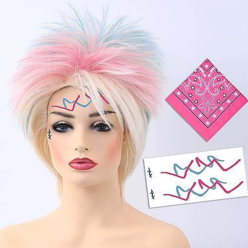 Blonde Weird Costume Wig for Women with 4pcs Facial Graffiti Stic...