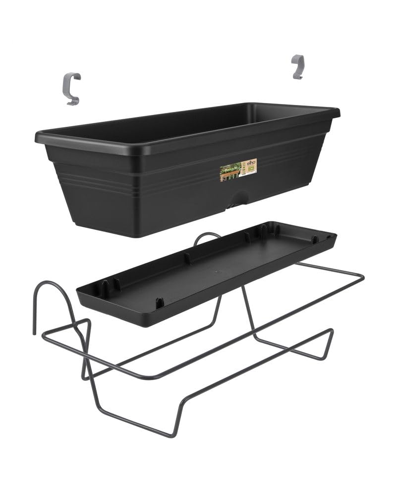 Elho GB Trough Allin 1 50 | Lot de 2 Balconnière - Living Noir | L 26.8 x W 49.5 x H 18.9 cm | 2 Pièces Incluses