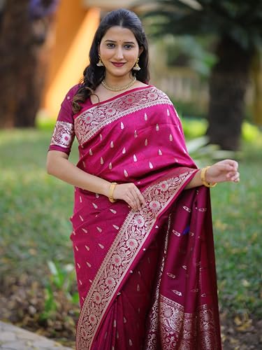 Image of SGF11 Women's Kanjivaram Pure Soft Silk Saree For Women Pure Golden Zari With Blouse Piece