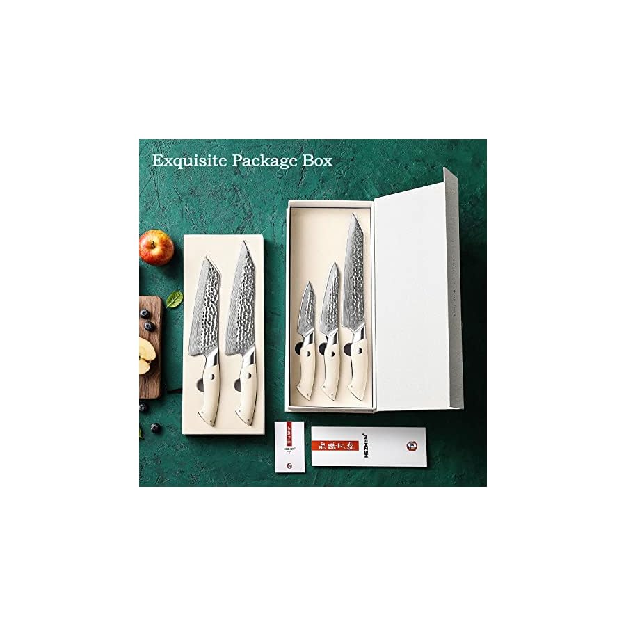 HEZHEN-Damascus-Steel-Kitchen-Knife-Set-5PCS-67-Layers-Damascus-Chef-Knife-Universal-Peeling-Knife-Paring-Bread-Knife-Ivory-White-G10-Handle-Cooking-Tools HEZHEN Damascus Steel Kitchen Knife Set 5PCS, 67 Layers Damascus Chef Knife Universal Peeling Knife Paring Bread Knife, Ivory White G10 Handle Cooking Tools