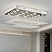 Siljoy Modern Contemporary Crystal Rectangular Chandelier for Living Room Flush Mount Ceiling Lighting Fixture, H14"xW36"xDepth24", 16 Daylight LED Bulbs