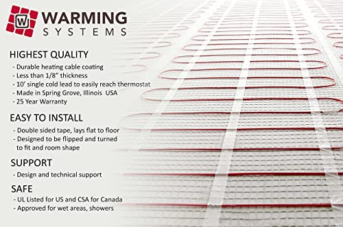 10 Sqft Warming Systems 120 V Electric Tile Heating Radiant Floor Heating Mat With Touch Screen Programmable Thermostat, Includes Installation Monitor And Floor Temperature Sensor #TOP2