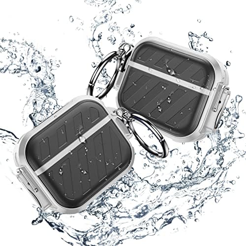 ROCKREGE Compatible with Apple Airpods Pro Case Waterproof Cover for Men Gift for Father, Full-Body Military Grade Protective Case Cover with Keychain and Secure Lock for AirPods Pro 2 Case(Black)