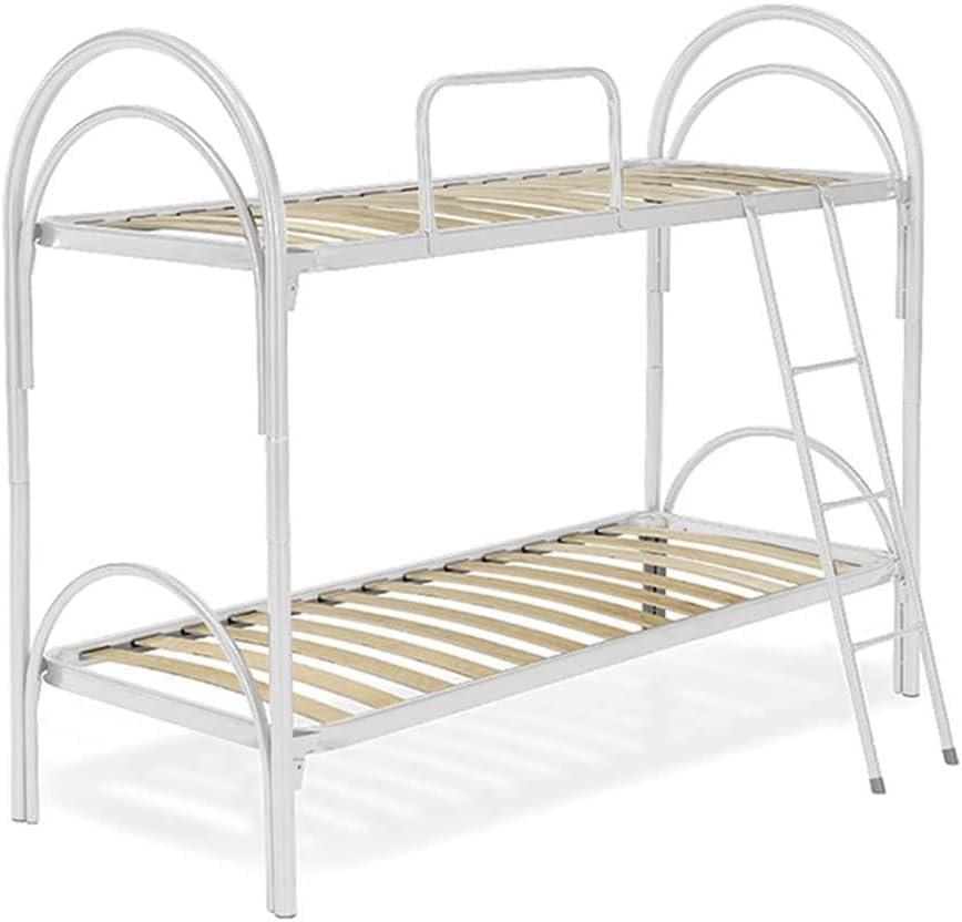 Am Group Home LETTO A CASTELLO DOPPIO ARCO SCOMPONIBILE SALVASPAZIO CON RETI A DOGHE 80X190 E TELAIO IN ACCIAIO CON SCALETTA E SPONDA ANTICADUTA (Bianco, Una piazza)