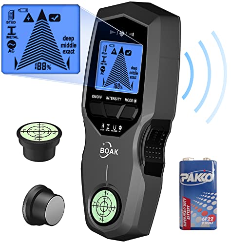 BOAK Stud Finder Wall Scanner - 5 in 1 Electronic Stud Detector with Upgraded Smart Sensor,Stud Sensor with Percentage LCD Display&Audio Alarm for Wood,AC Live Wire,Metal Studs,Detection Joist Pipe