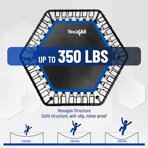 Image of Yes4All Rebounder Trampoline for Adults, 48-Inch, 350 LBS Stable & Silent Exercise Trampoline for Rebounding, Jumping Cardio