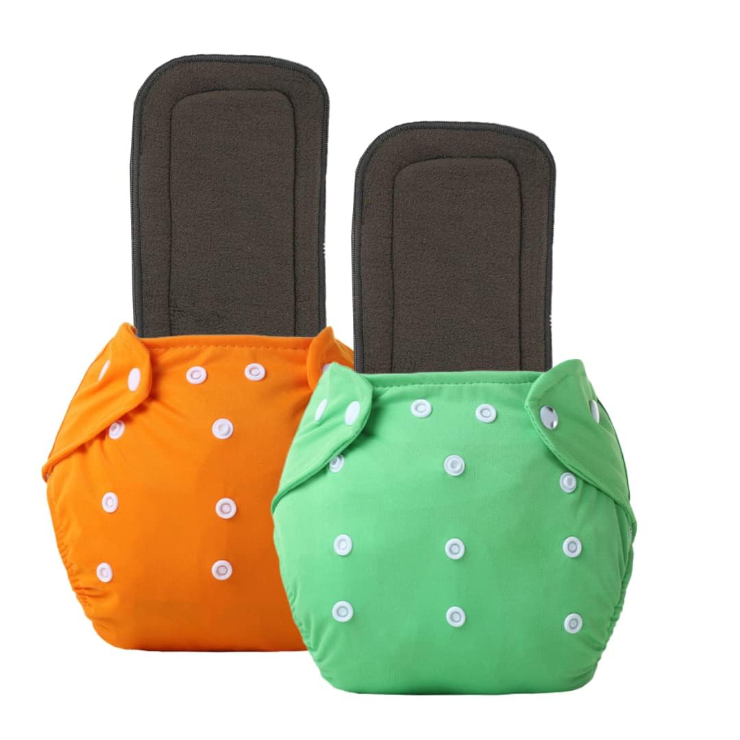 P-BEAUTY Baby Diaper Premium Cloth Cotton Diaper Reusable, Adjustable Size, Waterproof, Pocket Cloth Diaper Nappie Pack of 2 | DHR010