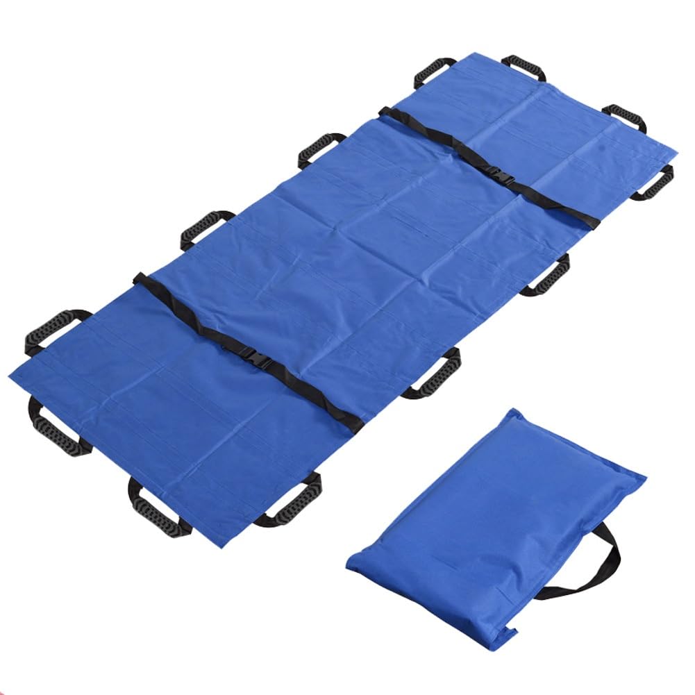 Hundetrage mit verstärktem Griff und Tragetasche, 180 x 68 cm große, tragbare Trage mit 12 Griffen, Reisegröße for Tiertransport, Notfallrettung und Evakuierung von Verletzten(Blue)