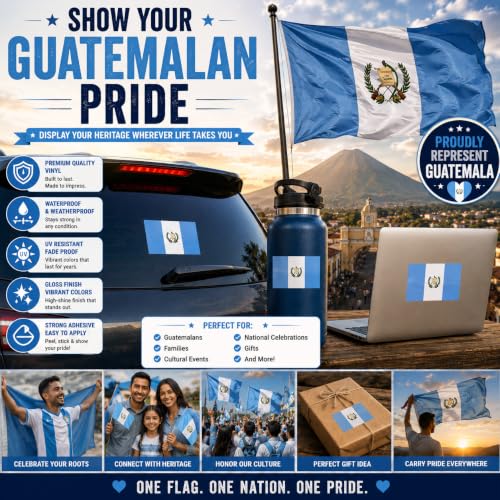 Image of Guatemala Vinyl Flag Stickers, Car Decals, Waterproof Indoor Outdoor, Laptop Stickers, Car Bumper, Guatemalan Flag, 5 x 3 Inches, Set of 3