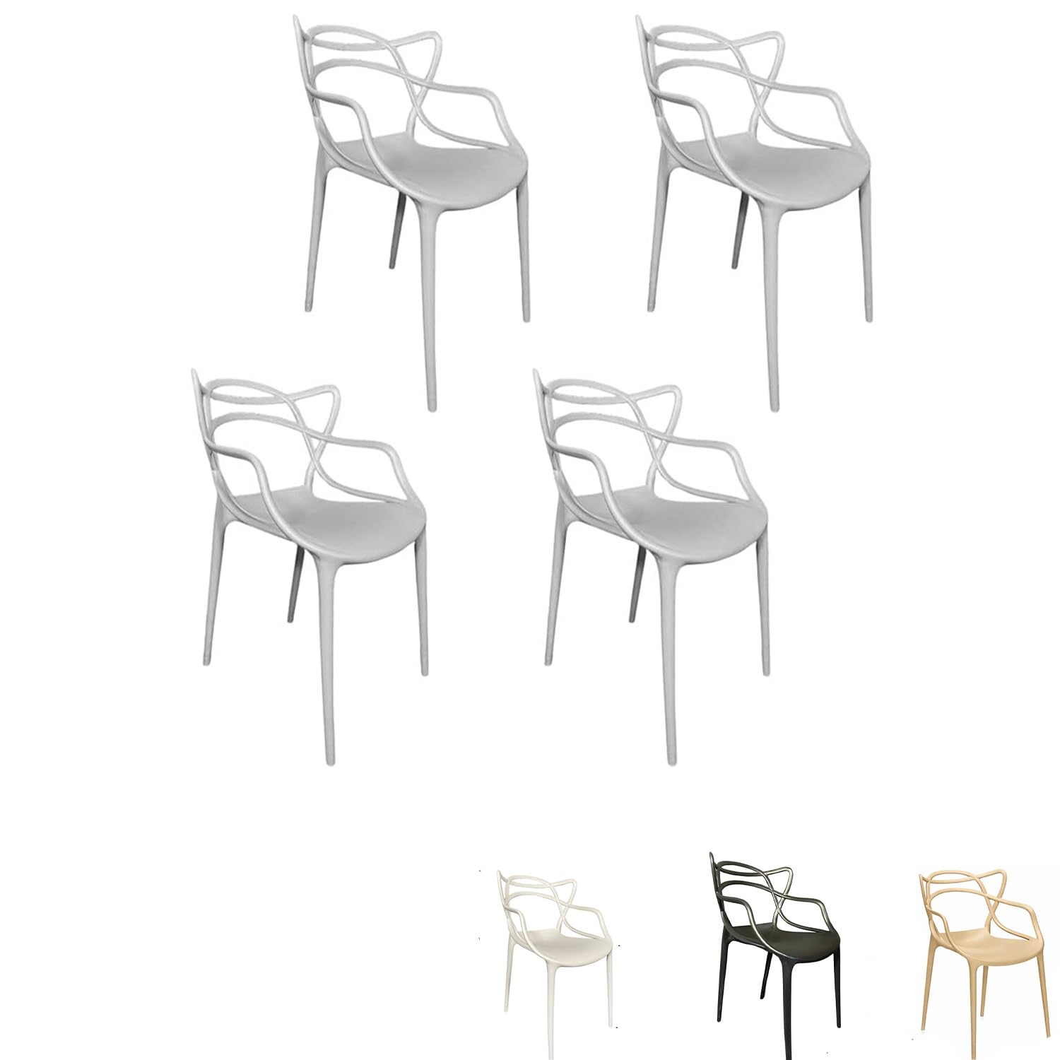 PALUPLUS 4 Sedie da Giardino Modello Twist con Schienale Intrecciato, Misura 53x52x81 cm, Sedie in Polipropilene con Seduta Ergonomica, Design Moderno, per Interno ed Esterno (Grigio Chiaro)