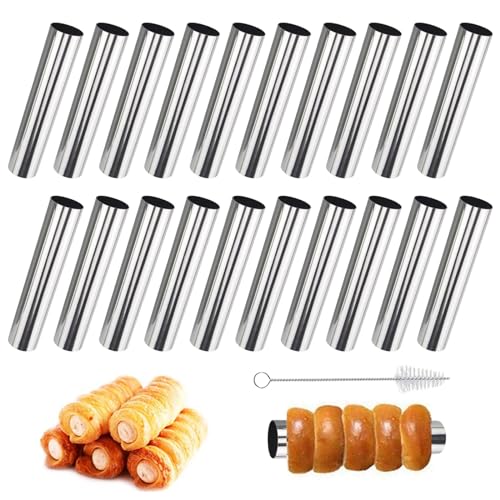 20 Pezzi Stampi per Cannoli, 12cm Stampo per Corno Crema Antiaderente, Cannoli Rotolo Crema Set, Cannoli in Acciaio Inossidabile, Stampo per Croissant a Vite, Per Croissant in Schiuma