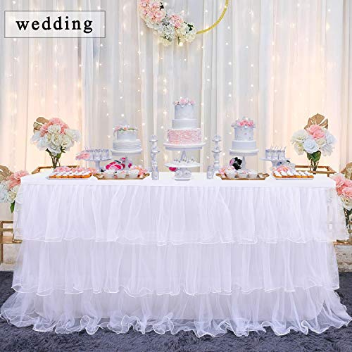 Leegleri White Tulle Tutu Table Skirt For Party,Baby Shower,Wedding Chiffon 3 Tier Ruffed Table Skirt For Rectangle Or Round Table thumb #3
