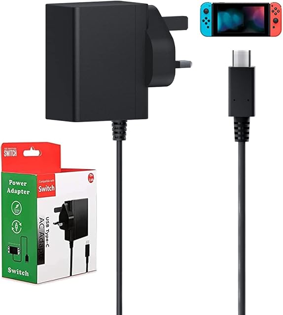 for Nintendo Switch Charger Cable Ac Power Adapter UK for Switch lite, Dock, OLED, Pro Controller Plug 15V 2.6A Fast Charging Support TV Mode