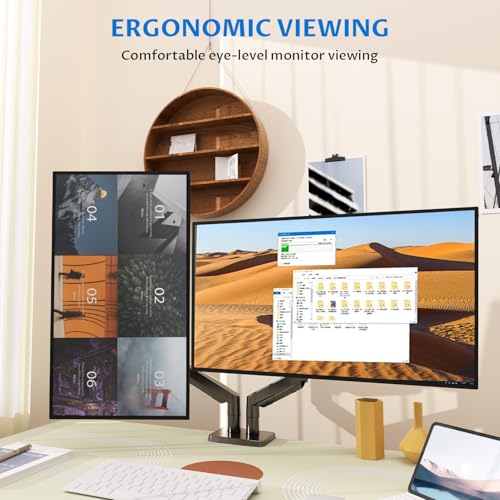 Image of Monitor Arm Mount, Gas Spring Desktop Stand, 13-32 Inch Screen Support, 8kg Capacity Vesa 100x100mm (Dual Monitor)