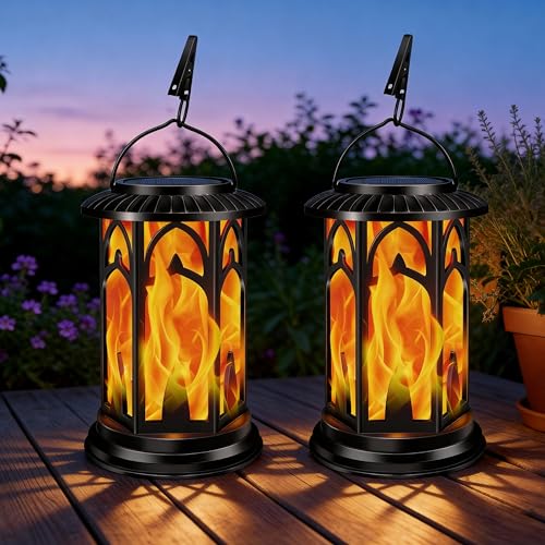 Lanterne solaire effet flamme IP65 pour jardin et terrasse extérieure (Lot de 2)