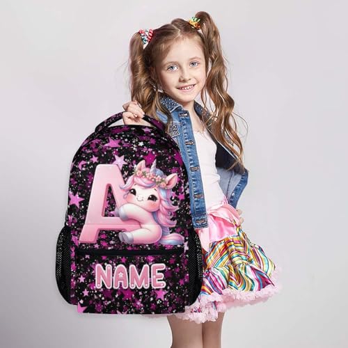 Kids Backpack, Custom Cute Unicorn Bookbag for Girls 6-8, Initial Gift for Birthday, 17 Inch Leisure Monogram Backpack for School Preschool Elementary Kindergarten2