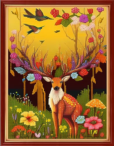 Image of Dimensean Stamped Cross Stitch Kits Full Range of Embroidery Patterns Starter Kits for Beginners Adult DIY Cross Stitches Needlepoint Kits 11CT-Lower Deer 15.7x19.7 inch