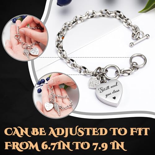 3 Pack Urn Bracelet for Ashes Cremation Ashes Bracelet Memorial Rhinestones Jewelry Heart Locket Holder with Different Words Stainless Steel Urns Bangle Keepsake for Women Men4