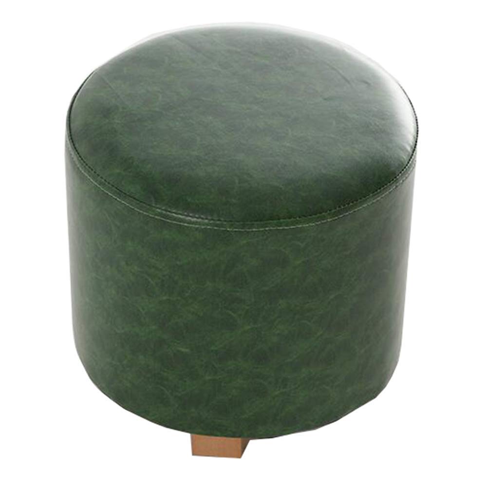Tabouret en cuir synthétique vert – Petit banc en bois de cuisine et salon 31x35cm