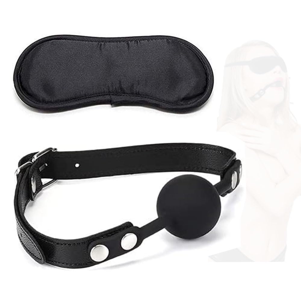 2PCS Romántica bola de boca redonda ajustable y máscara de ojos misteriosa para juegos de rol para mujeres adultas