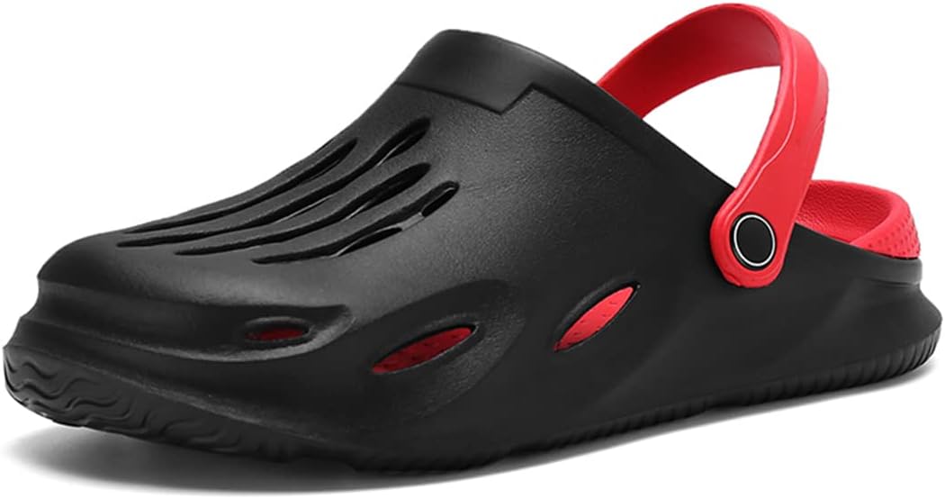 Men Garden Clogs Slip-On with Adjustable Back Strap Soft Comfortable Sandals Slippers Non-Slip Beach Clogs, Black, 8.5