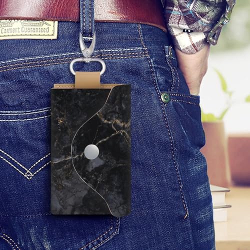 Black Marble Texture Gold Key Holder Bag PU Leather ID Card Holder Keychains Case Cover for Men Women4