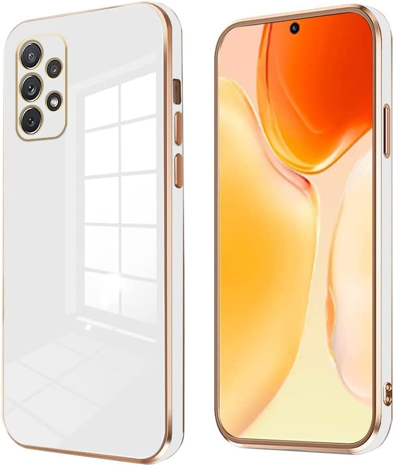 Erams Online for Samsung Galaxy A52 / Galaxy A52s 5G Plating Square Gold Frame Phone Case Luxury Soft Silicone Back Cover for Samsung Galaxy A52 / Galaxy A52s 5G (White)-image-46