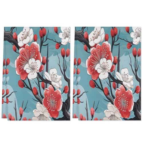 QsirBC Spring Cherry Blossom Decor Kitchen Towels Set of 2 Hand Towels Dish Towels Reusable Decorative Towel Sets for Cooking Baking, 28.3 X 17.7 Inch