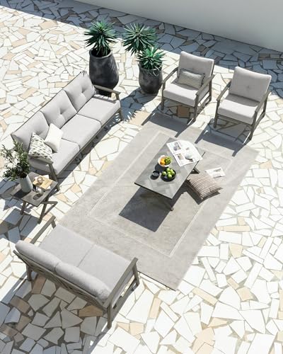 Image of 2 Pieces Outdoor Patio Chairs, Outdoor Aluminum Armchair Conversation Set with Thick Cushions, All Weather Patio Furniture Sofa Chairs Set for Garden, Poolside, Lawn, Limed Oak