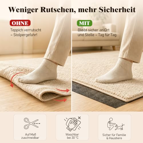 LUSEE Antirutschmatte für Teppich, PVC Teppichunterlage, 220x320cm, Schwarz – Ansicht 3