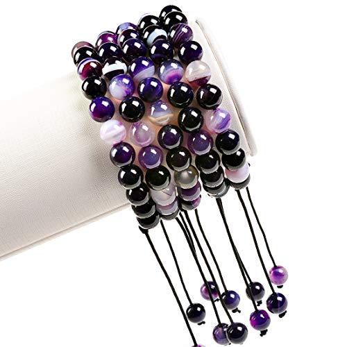 Image of Massive Beads Natural Healing Power Gemstone Crystal Beads Unisex Adjustable Macrame Bracelets 8mm