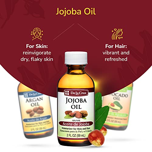 De La Cruz - Avocado Oil, Argan Oil And Jojoba Oil Bundle - 100% Pure And Natural Oils For Hair And Skin - 3 Bottles - 2 Fl Oz Each #TOP4
