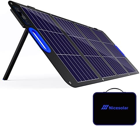Nicesolar 100W Foldable Solar Panel 100 Watt Portable Solar Panel Charger for Portable Power Station Solar Generator, with USB A&C PD 18W for Laptop Smartphone Tablet Power Bank Camping RV Outdoor